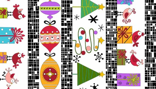Holiday Tweets Border Makower Christmas Fabric