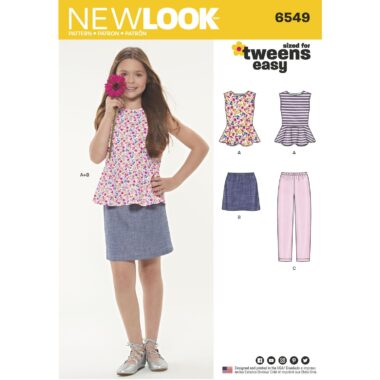New Look Pattern 6549 Girls Top  Skirt and Trousers