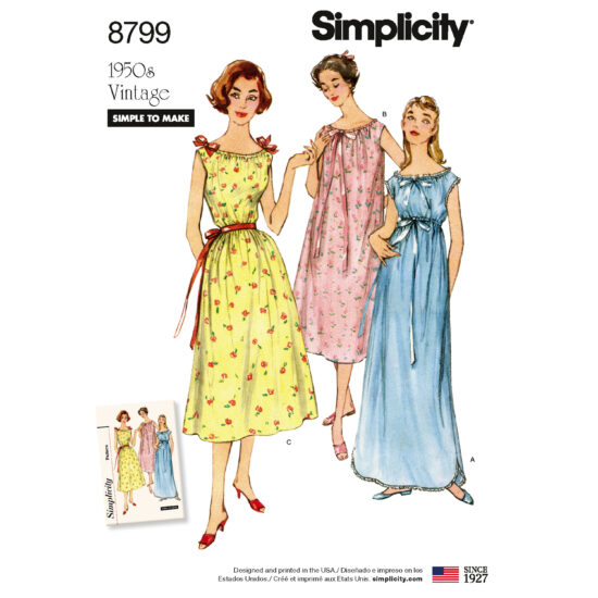 Simplicity 8799 Misses' Vintage Nightgowns Sewing Pattern