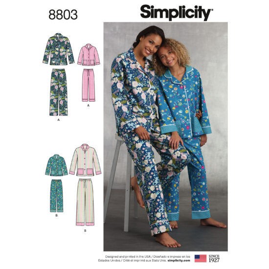 Simplicity 8803 Girls  and Misses Set of Lounge Pants and Shirt Sewing Pattern