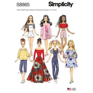 Simplicity Sewing Pattern S8865 11 1/2inch Fashion Doll Clothes