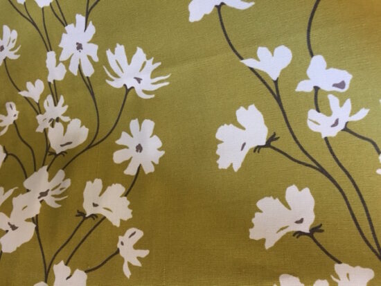 Green Flowers Cotton Duck Canvas Fabric