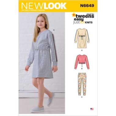 New Look Sewing Pattern N6649 Girls Knit Dress, Top, Joggers