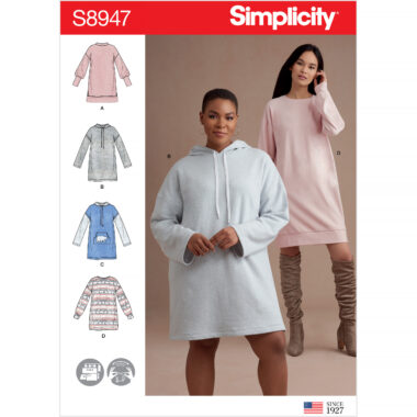 Simplicity Sewing Pattern S8947 Misses Knit Sweatshirt Mini Dresses