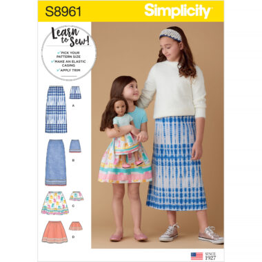 Simplicity Sewing Pattern S8961 Childrens, Girls, and Dolls Skirts