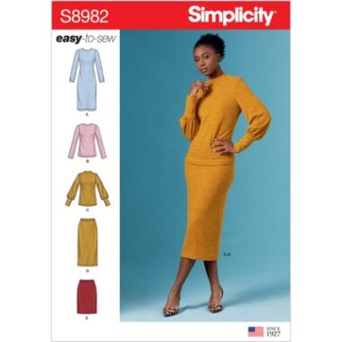 Simplicity Sewing Pattern S8982 Misses Knit Two Piece Sweater Dress, Tops, Skirts