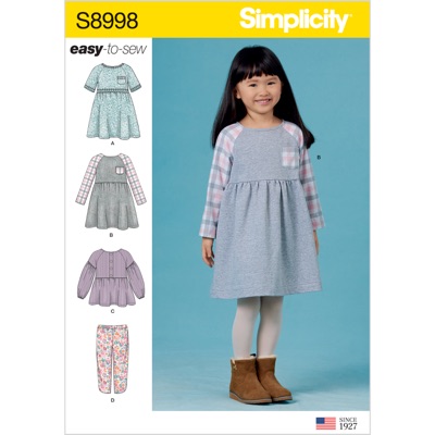 Simplicity Sewing Pattern S8998 Childrens Easy-To-Sew Sportswear Dress, Top, Pants