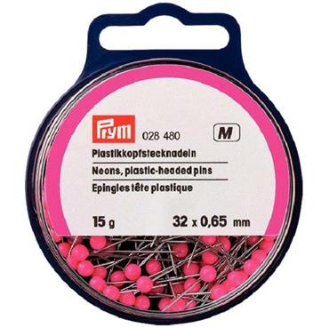 Prym Pins with plastic head 0.65 x 32mm, neon