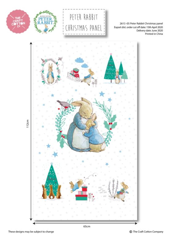 Peter Rabbit Christmas Panel Cotton Fabric