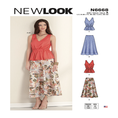 New Look N6668 Misses Top and Skirt Sewing Pattern | Remnant House Fabric