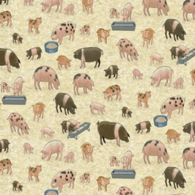 Village Life Pigs Makower Cotton Fabric