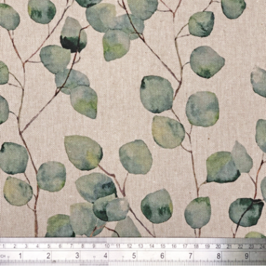 Watercolour Leaves Linen Look Fabric
