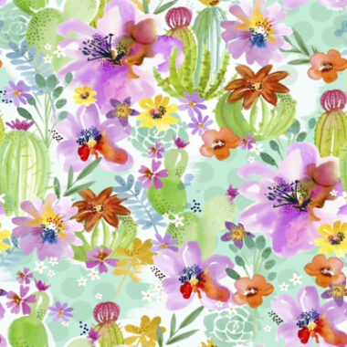 Water Colour Flowers Cotton Fabric