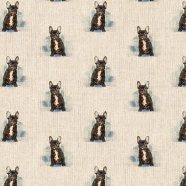 French Bull Dog Linen Style Canvas Fabric