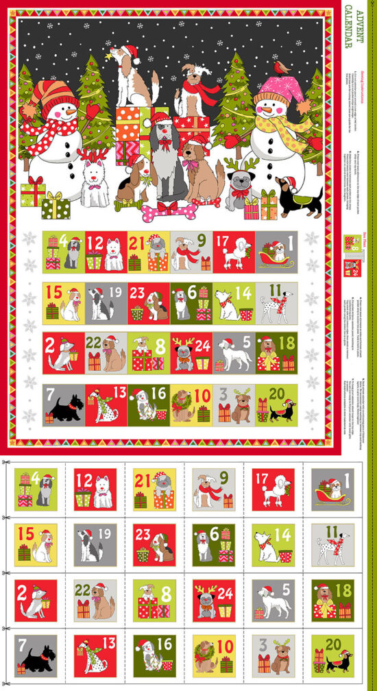 Yappy Dogs Makower Christmas Advent Calendar Panel | Remnant House Fabric