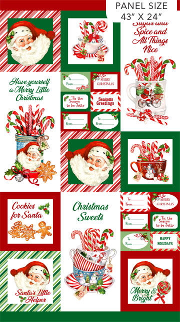 Peppermint Candy Blocks and Labels Christmas Panel | Remnant House Fabric